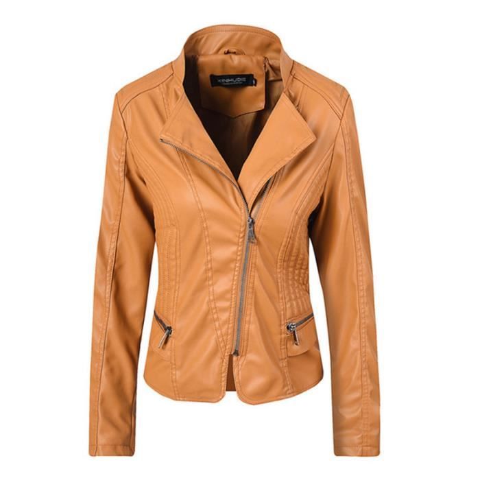 Veste motard en cuir Femme - LEOCLOTHO - PU leather Revers crant?�s - Slim casual Blouson Moto 