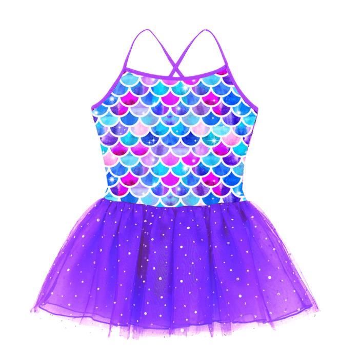 dPois Enfant Fille Robe Patinage Artistique Paillette Justaucorps Gymnastique Fille Tutu Ballet Robe Danse Latine Classique sans Manches Costume Jazz Moderne 3-16 Ans H Bleu Royal 5-6 Ans