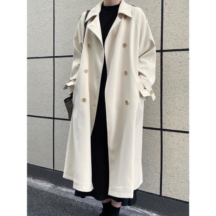 Manteau,Trench Coat Long à Double boutonnage pour femmes, coupe vent Slim, élégant,ceinture, solide-BEIGE