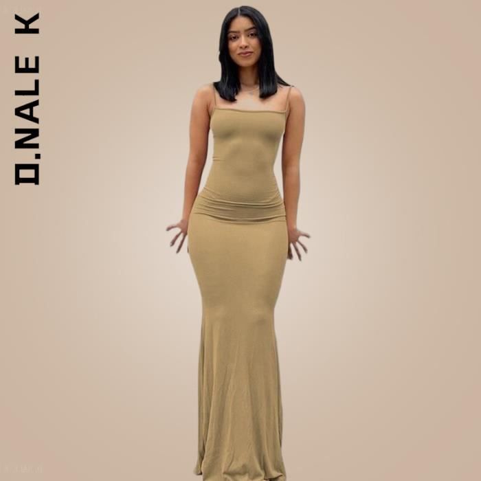 Robe longue femmes - ?� bretelles pour dos nu Maxi Kaki - Cdiscount Pr??t-?�-Porter