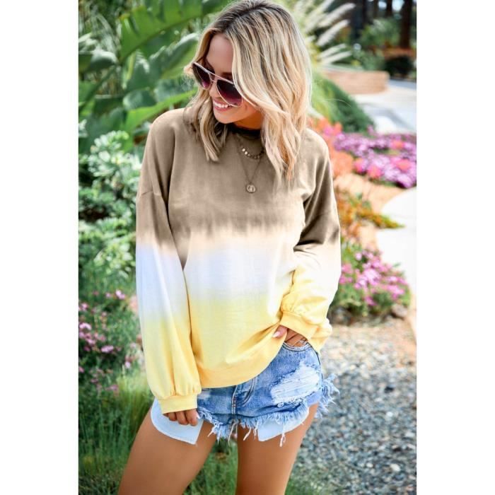 Sweat-shirt femme imprimé dégradé arc-en-ciel Automne-Hiver Kaki - Marron
