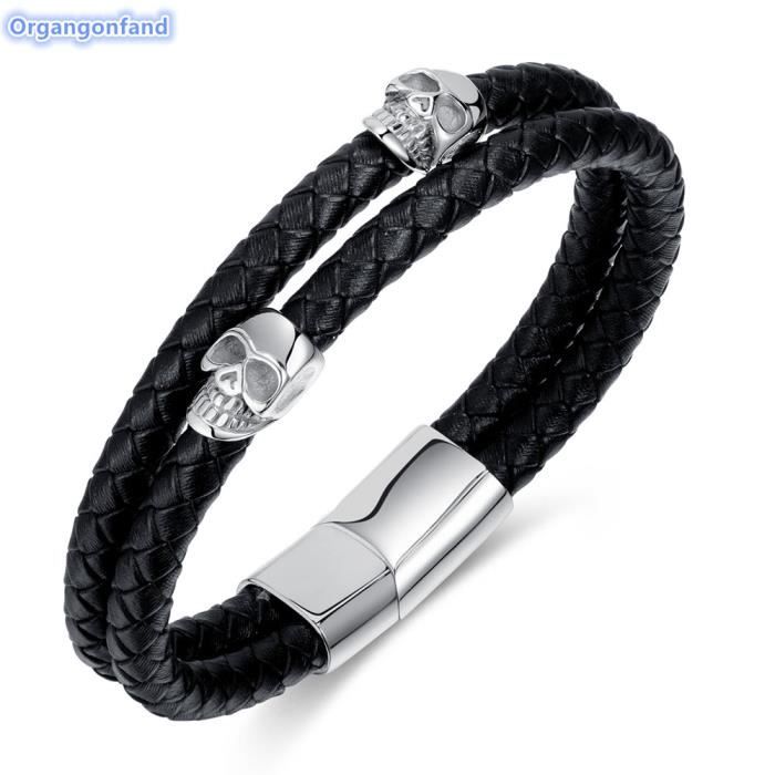 Mochity Bracelet Cuir Homme, 21 Cm Bracelet Cuir Perle Marron Noir