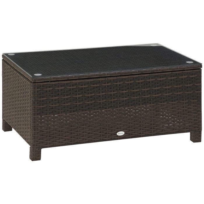 Table basse de jardin - Outsunny - plateau verre trempé 5 mm résine tressée terrasse - résine - 85x50x39cm - marron