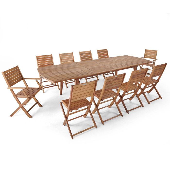 Table de jardin extensible en bois 200/300 cm et 10 chaises pliantes Canet - Oviala