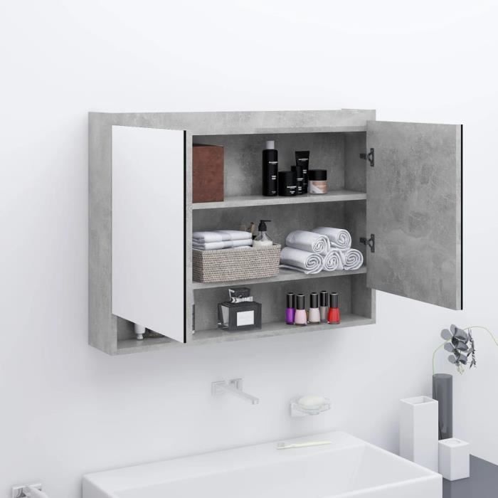 Armoire Murale Salle De Bain Avec Miroir - 34 X 15 X 53 Cm | Rangement 2 étages, Design Suspendu, Blanc, MDF - 2