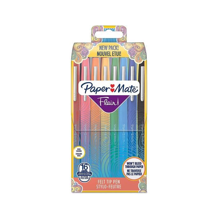 Paper Mate Flair Original - 16 feutres - Assortiment de couleurs - pointe moyenne 0.7mm - en pochette