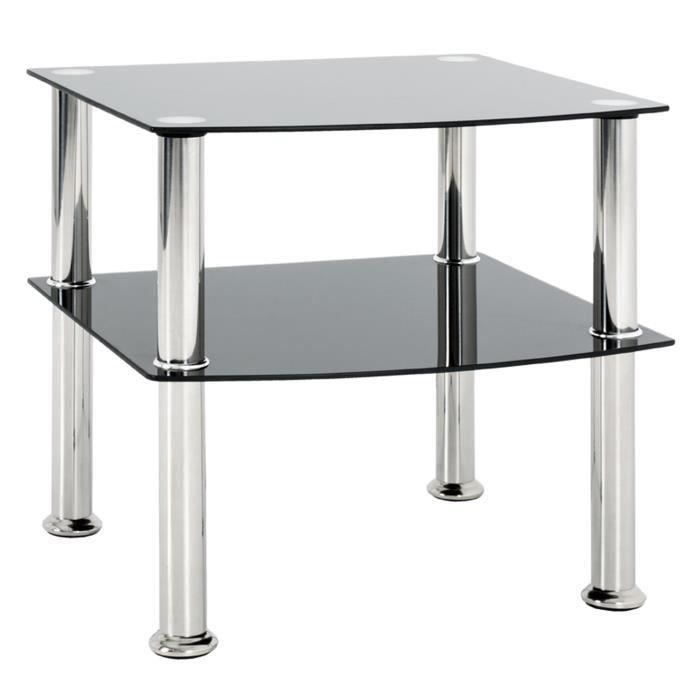 table d'appoint en métal coloris inox-noir - dim : l 45 x h 45 x p 44 cm