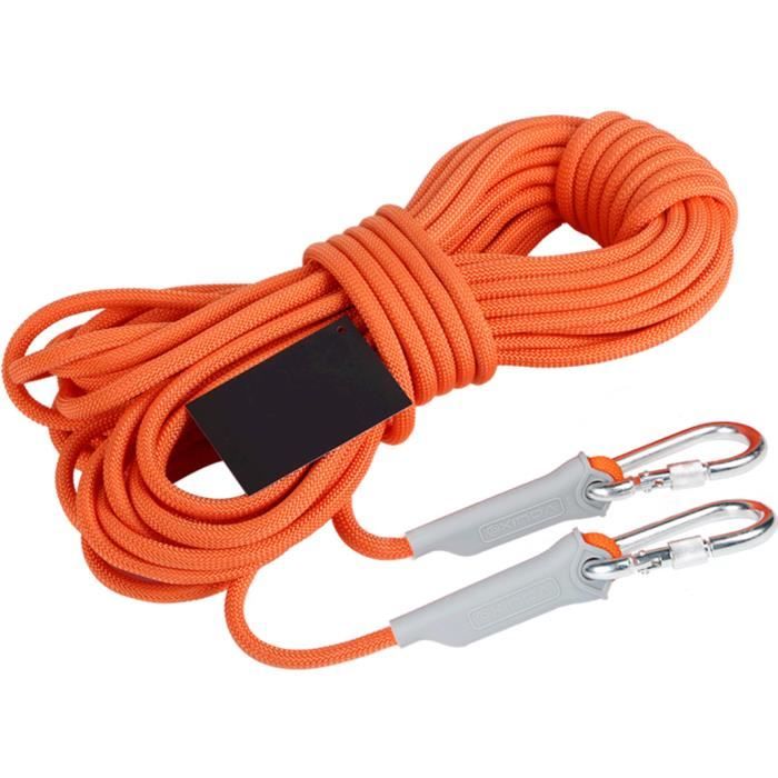 RAKUTE Corde D'Escalade 10mm 10M Avec 2 Mousquetons - Corde De Baudrier Extérieure Robuste Pour Travail En Hauteur Et Sauvetage