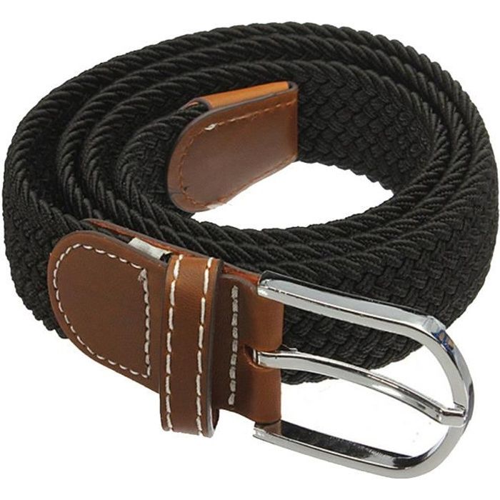 Unisexe Hommes Femmes Stretch Tressé élastique cuir boucle ceinture ceinture noir M3P2 