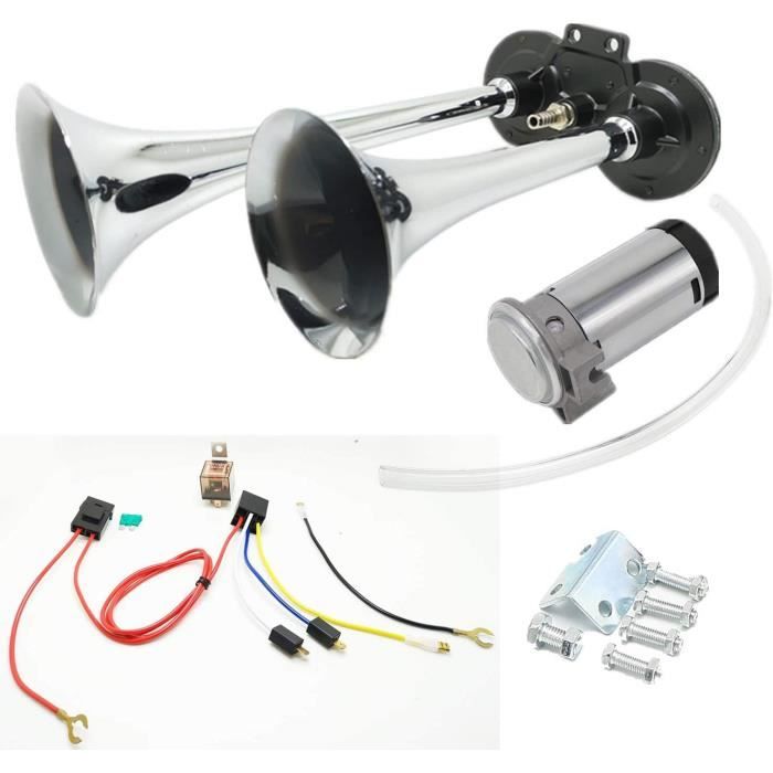Klaxon Voiture 24V - Trompette Air 150DB - Pour Camion, Van, Bateau - Facile à Installer - Noir Chrome