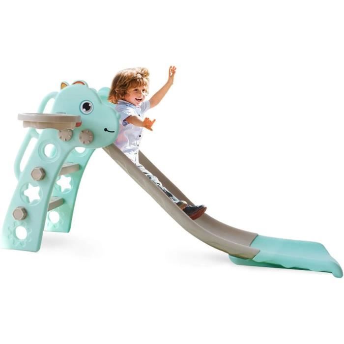 Toboggan 3-en-1 Intérieur/Extérieur – Avec Panier Basket, Marches Antidérapantes, PE Solide, 140x37x81 Cm