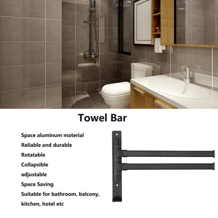 Noir 60 cm pliable - Porte-serviettes mural, Barres de rangement,  Accessoires de salle de bains, En aluminium