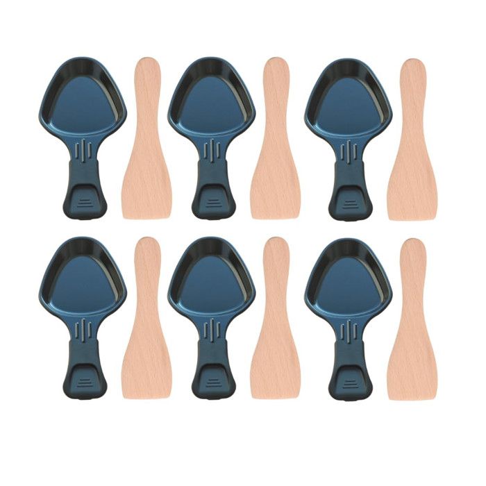Lot de 6 coupelles à raclette et 6 pelles en bois pour Poêlon spatule raclette Raclette gril Wok MOULINEX TEFAL 164054