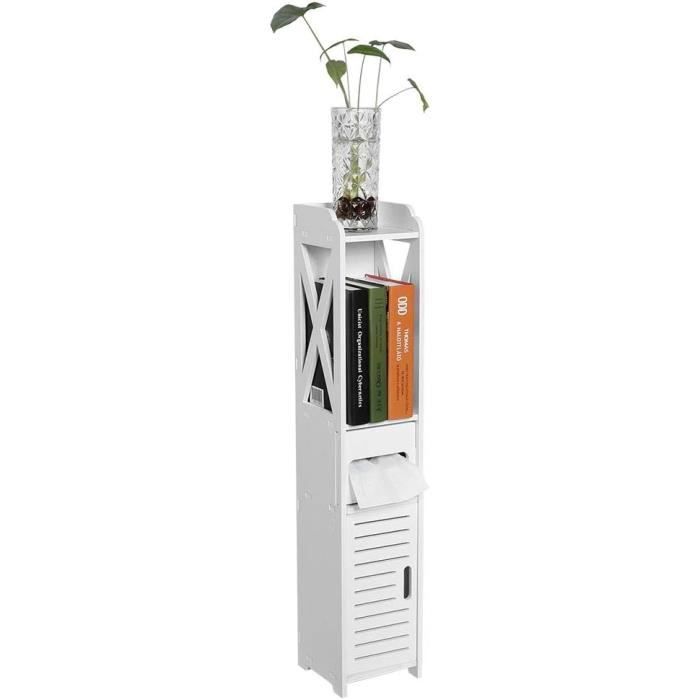 Colonne de salle de bain TRAHOO - Meuble en bois autoportant - 2 étagères et 2 tiroirs - Blanc