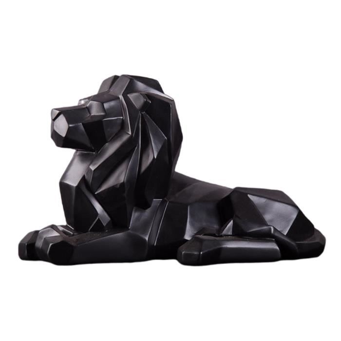 Statue Lion En Résine Noire - Sculpture Décorative Rétro, Dimensions 25x13x18.5 Cm, Pour Salon, Bureau