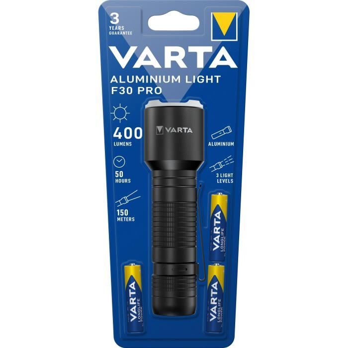 Torche-VARTA-Aluminium Light F30 Pro-400lm-LED hautes performances-3 modes d'éclairage-clip poche-3 