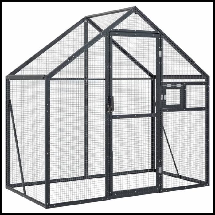 Volière - VGEBY - 179x100x185 cm - Aluminium - Couleur anthracite - Grille métallique