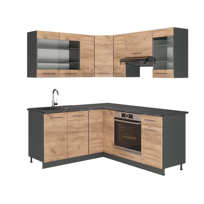 Buffet Noir Et Bois Meuble Haut Cuisine Vicco Fame-Line 60cm