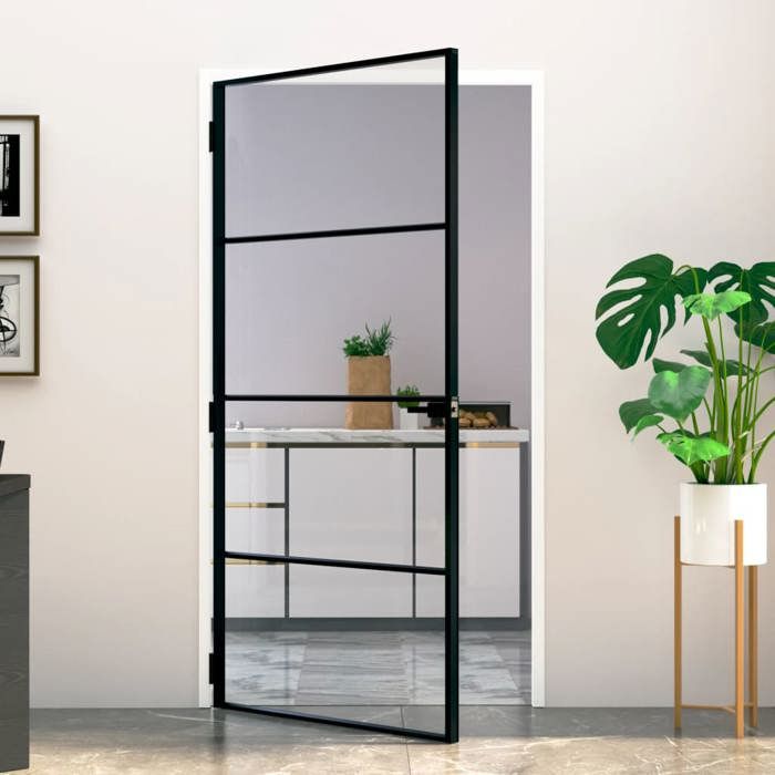 Vidaxl Porte intérieure 102x201,5 Verre trempé/Aluminium Gris - vue 2