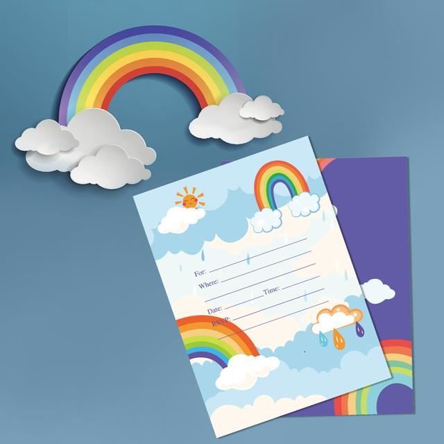 Cartes D’invitation Arc-en-ciel - Lot De 12 Avec Enveloppes, 15x11 Cm, Pour Anniversaire, Baby Shower, Fêtes Enfants, Carton Imprimé