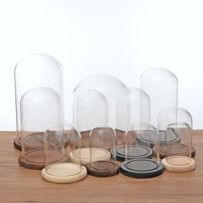 EMH Grand Dôme En Verre Avec Base En Hêtre Naturel - Hauteur 41,5 X 16 Cm