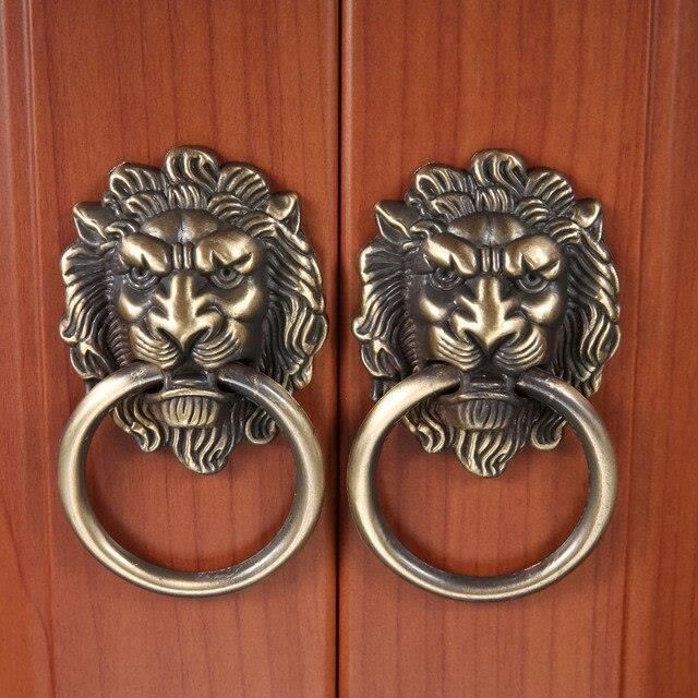 Lot De 6 Poignées De Tiroir En Forme De Tête De Lion - Laiton Antique, Anneau De Tirant, Style Ancien Pour Meuble