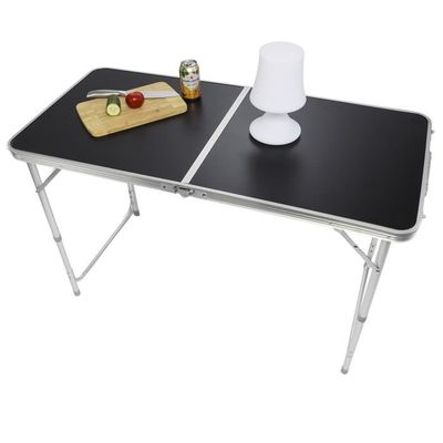 Table De Camping Pliante Ecd-Germany - Aluminium Noir/argent - 120x60 Cm - Hauteur Réglable