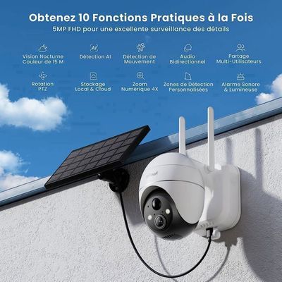 Caméra Surveillance Extérieur IeGeek 2K - Solaire, WiFi - Détection Humaine PIR - Audio Bidirectionnel - Vision Nuit Couleur