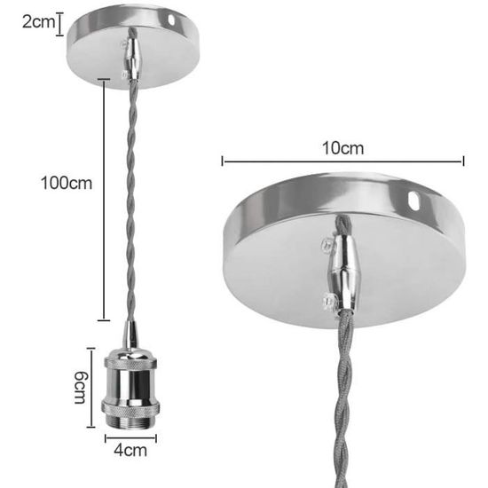 Cable Suspension Luminaire E27 Support de Lampe Douille en Aluminium  Suspension de Plafond Portelampe avec de 1M Câble Rond Tressé - Cdiscount  Maison