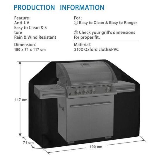 Housse De Protection Pour Barbecue 210D Oxford - Anti-UV, Anti-Vent, Imperméable - 145x61x117cm Pour Plancha Et Grill