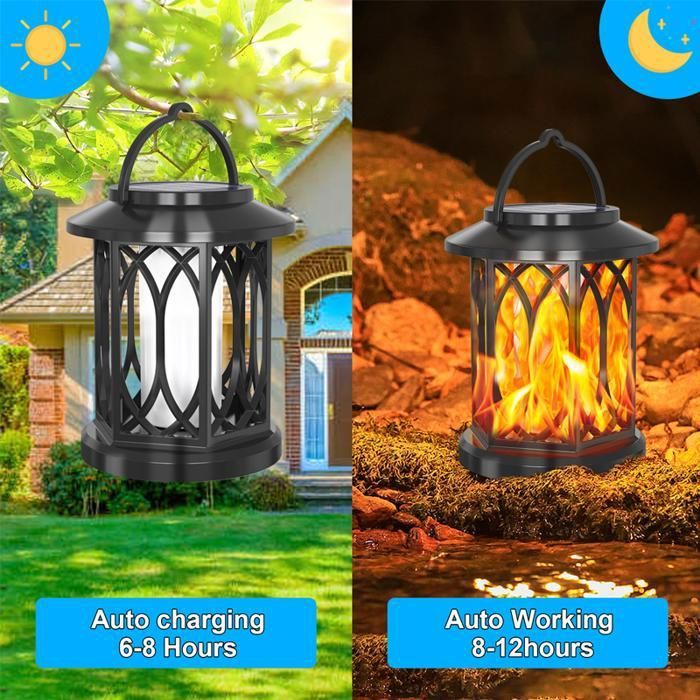 Lampe Solaire Extérieure Lanterne Papillon & Fleurs – IP65 Étanche, Lumière Chaude 8-12h, Métal Suspendue Jardin Balcon