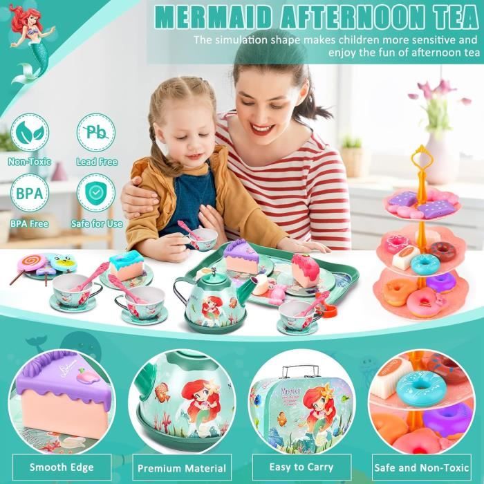 Service à Thé Pour Enfants - 18 Pièces Dinette Jouet Cuisine Avec Gâteaux Et Beignets - Jeu D'imitation éducatif Pour Filles 3 4 5 6 7 Ans - Cadeau Anniversaire Noël