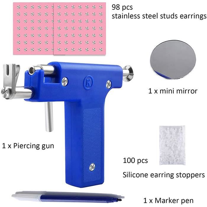 NIUSIMAN Kit 6 Pistolets Piercing Oreille Jetables - Boucles Strass Argent Or