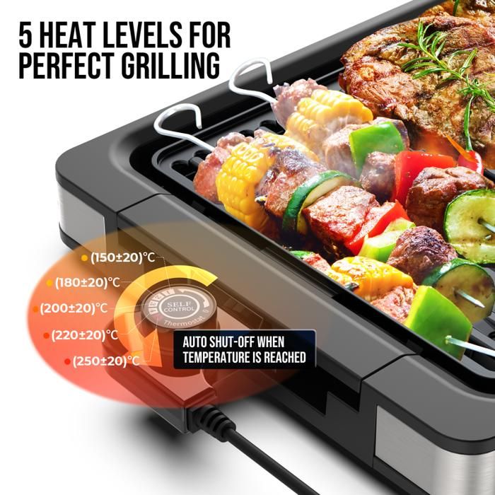 Grill électrique Portable - Intérieur/extérieur - Antiadhésif Sans Fumée - Beige