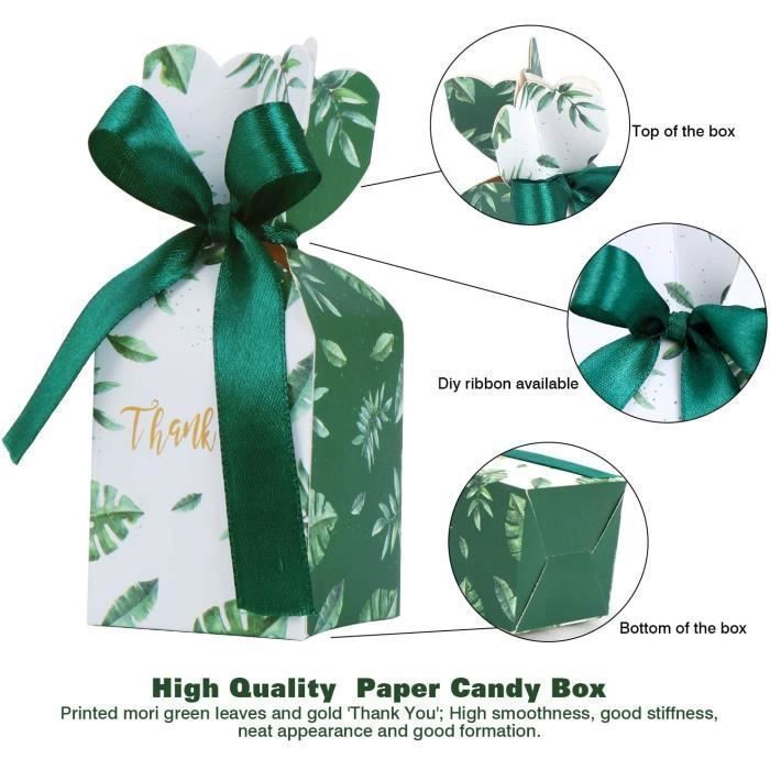 50 Boîtes à Bonbons En Papier Avec Rubans - 8x4x10cm - Pour Mariage, Baptême, Fêtes