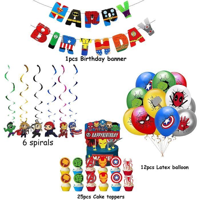 Des Deco Anniversaire Super Héros Ballons en Super Héros Ballons en  Aluminium Avengers Bannière Avengers Gâteau Toppers de Fête De - Cdiscount  Maison