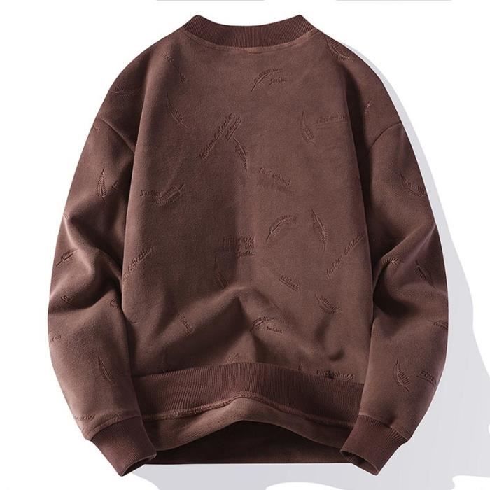 Pull Homme En Tricot À Coudières Manches Longues Casual Pullover Imprime Doublé Polaire Chaud