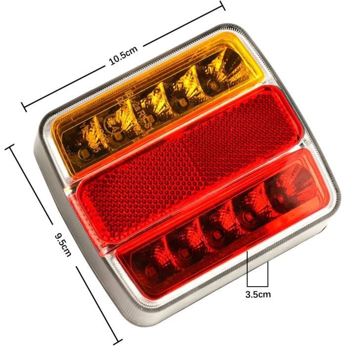 2 Feux Arrière Remorque LED ETUKER 12V - 5 Fonctions, Étanche CE, 100x100x25mm | Pour Remorques