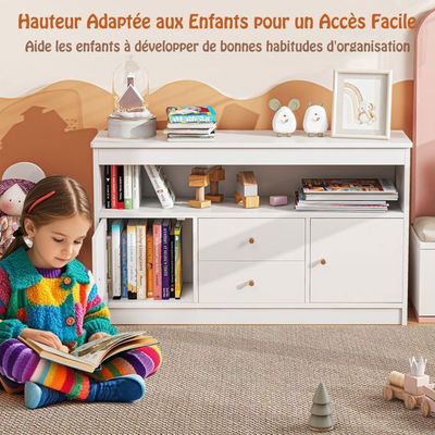 GOPLUS Meuble De Rangement Pour Jouets Enfants - Organisateur Multifonction 4 Compartiments Gris 67x40x62cm - Idéal Chambre & Salle De Jeux