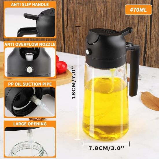 Pulvérisateur D'Huile 470ml - Vaporisateur Cuisine Sain | Pour Air Fryer, Salades | Verre Sans BPA