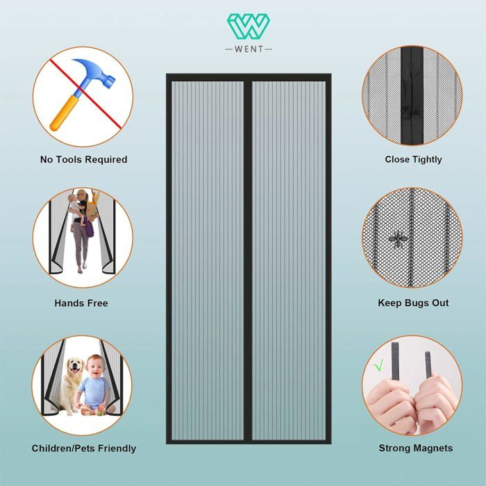 MagnéTique Moustiquaire Porte Rideau 245 X 225 Cm Moustiquaire Moustiquaire Fenetre Fermeture Automatique Pour Couloirs Portes Blanc