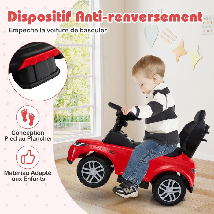 Voiture 4-en-1 Pour Enfants Dès 2 Ans – Pousser, Glisser, Klaxon & Musique, Grand Coffre Sous Le Siège – Vert Sauge
