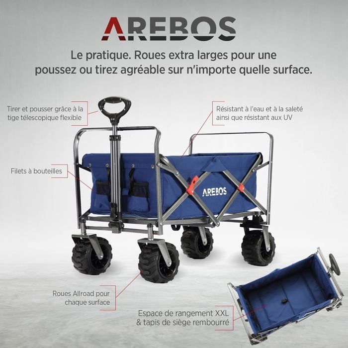 Arebos Chariot à Plate-Forme Chariot de Transport Manuel | Pliable | 150kg | 4 Roues | Polypropylène et Métal