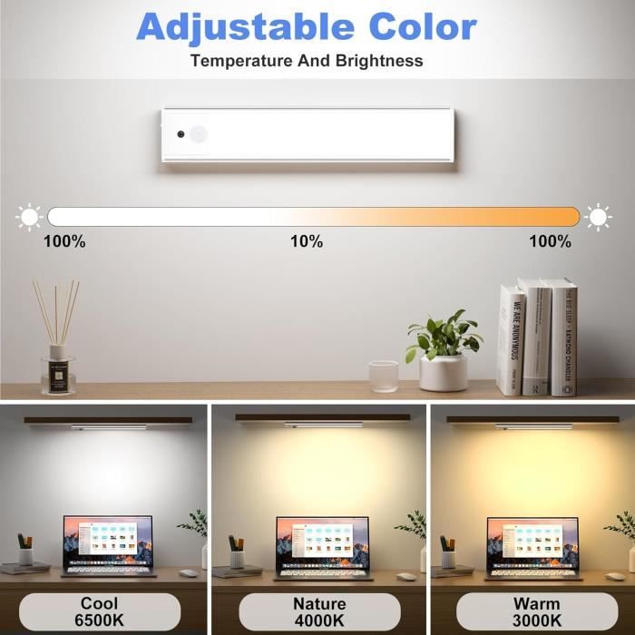 3 Pack Lampe Armoire LED Détecteur Mouvement TOPPLEE - Lumière Cuisine Sans Fil Réglable 6500K