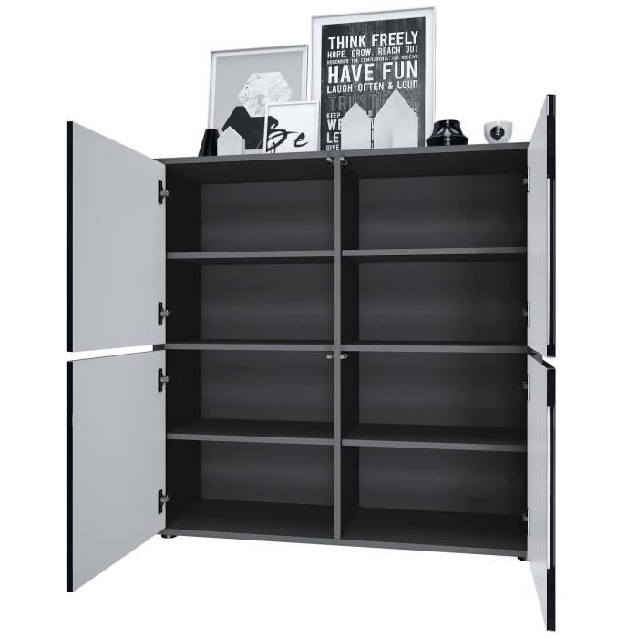 Buffet Highboard Cuba V2 - 104 X 105,5 X 35,5 Cm | 8 Compartiments, Portes Sans Poignées Push-to-Open | Noir Mat/Chêne Nature