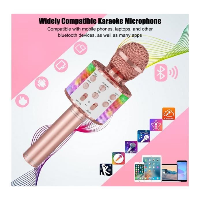 Microphone sans Fil Karaoké, Micro Karaoke Enfant avec Lumières LED de  Danse, Microphone Bluetooth pour Enfants Fille Garcon pour