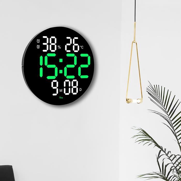A-Noir Temp Rose Horloge murale ronde 3D à LED, grand écran'affichage de la  température et du jour, horloges