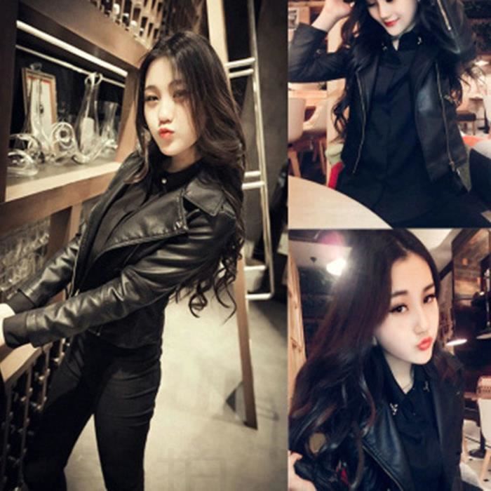 Femme Perfecto Courte Simili Cuir Veste Col A Revers Veste a Fermeture eclair Zip Up Veste Punk en PU avec Poches Polaire Noir Polaire noire Cdiscount Pret a Porter
