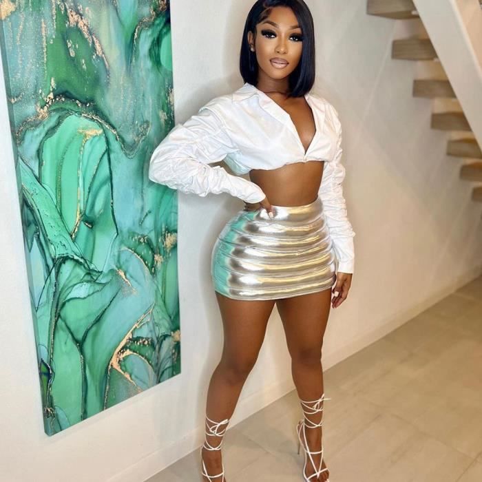 Jupe Mini jupes scintillantes pour femmes Streetwear moulant et Chic Style Y2K ete 2022 Or D6433117 Blanc Cdiscount Pret a Porter