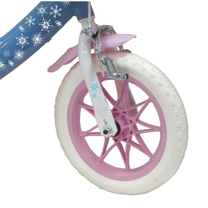 Vélo Enfant 12'' Reine Des Neiges II/ Disney Fille ( taille < 90/95 cm ),  Bleu & Rose, équipé de 1 frein, Panier avant, - Cdiscount Sport